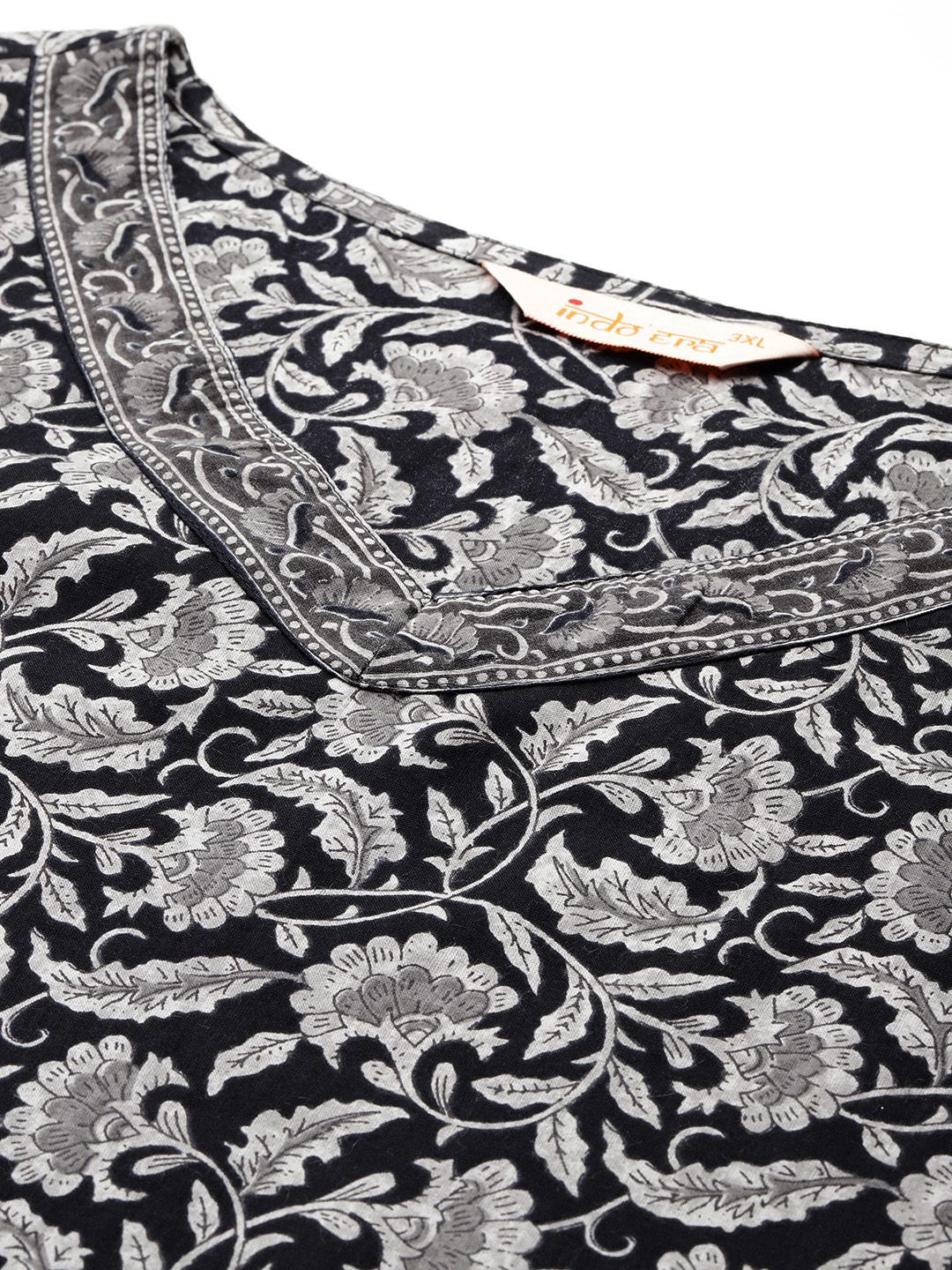 Indyancart Women's Plus Size Floral Printed Pure Cotton Kurta with Trousers & With Dupatta
