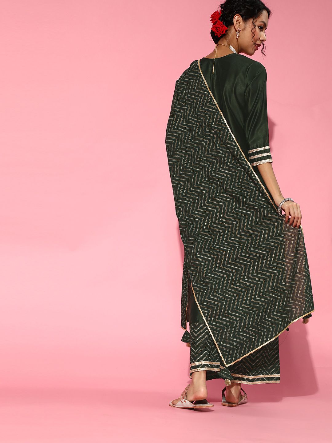 Dhiyona IE Green Liva Calf Length Kurta Set