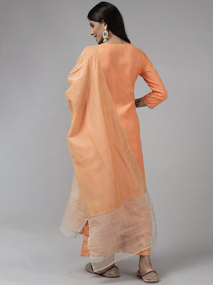 Indyancart IE Women Floral Printed Chanderi Silk Kurta with Trousers & With Dupatta