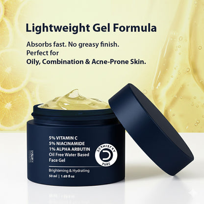 DERMISTRY Vitamin C Oily Skin Moisturizer Face Gel With Niacinamide Alpha Arbutin For Glowing Skin