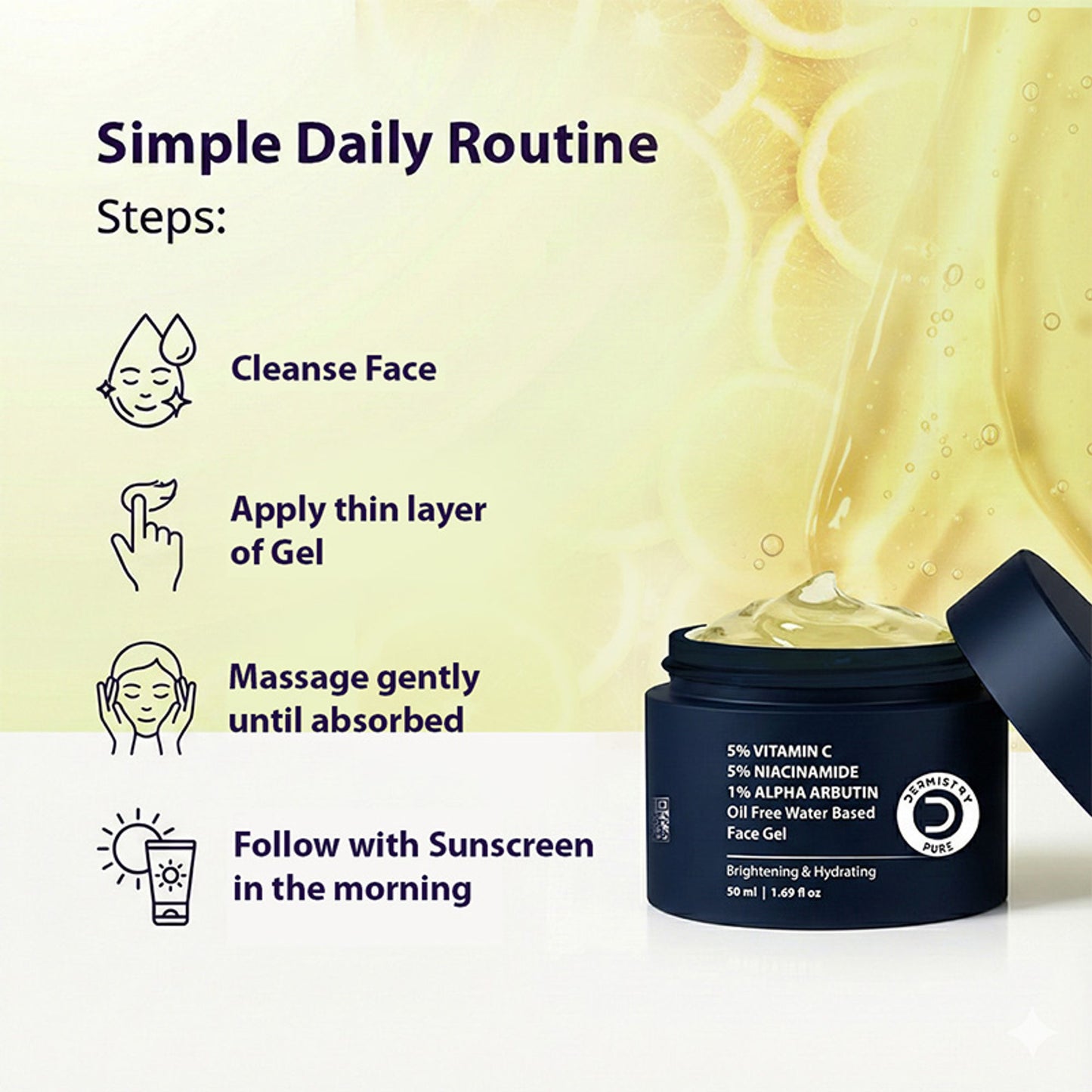 DERMISTRY Vitamin C Oily Skin Moisturizer Face Gel With Niacinamide Alpha Arbutin For Glowing Skin