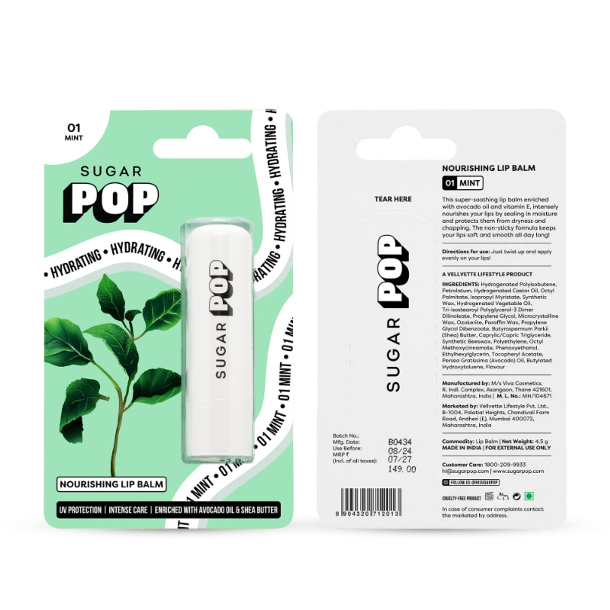 SUGAR POP Nourishing Lip Balm, SPF, Avocado Oil - 01 Mint