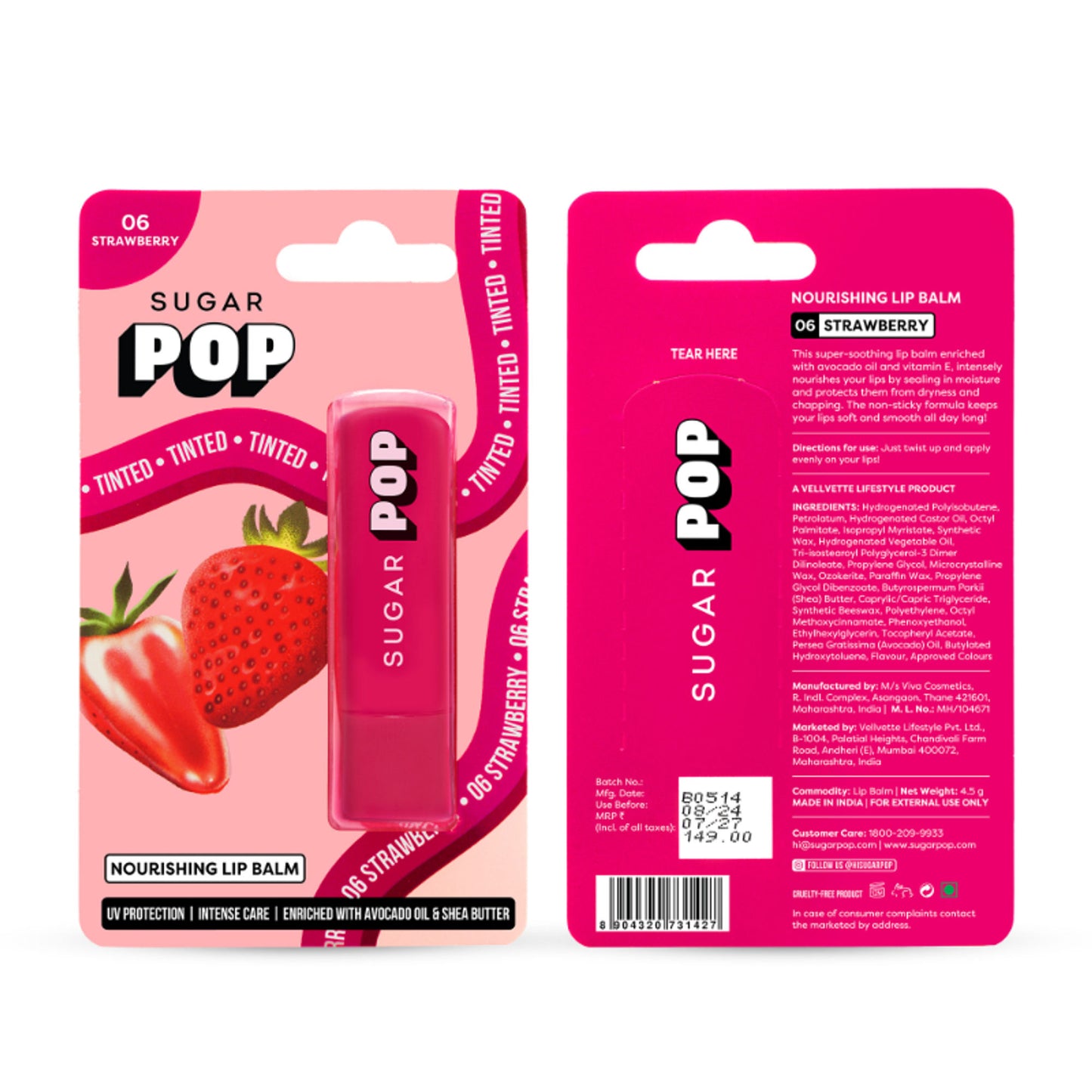 SUGAR POP Nourishing Lip Balm, SPF, Avocado Oil - 06 Strawberry