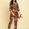 Dhiyona VA Women'sFloral Printed Shirt Collar Fusion Kurta With Trousers