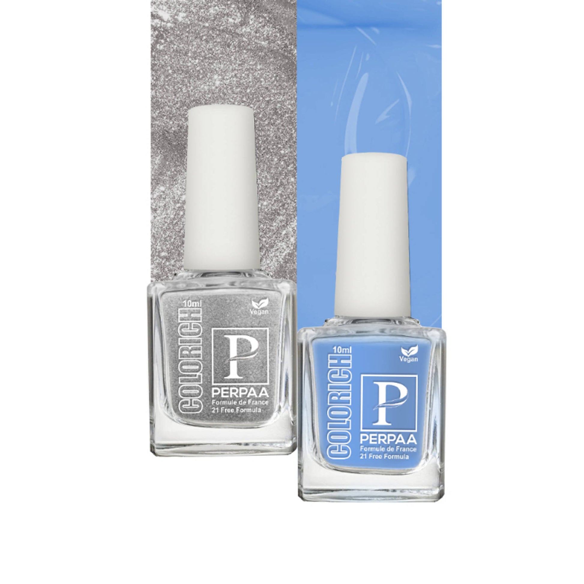 PERPAA Colorich Ice Blue & Texture Silver Nail Polish - Pack of 2