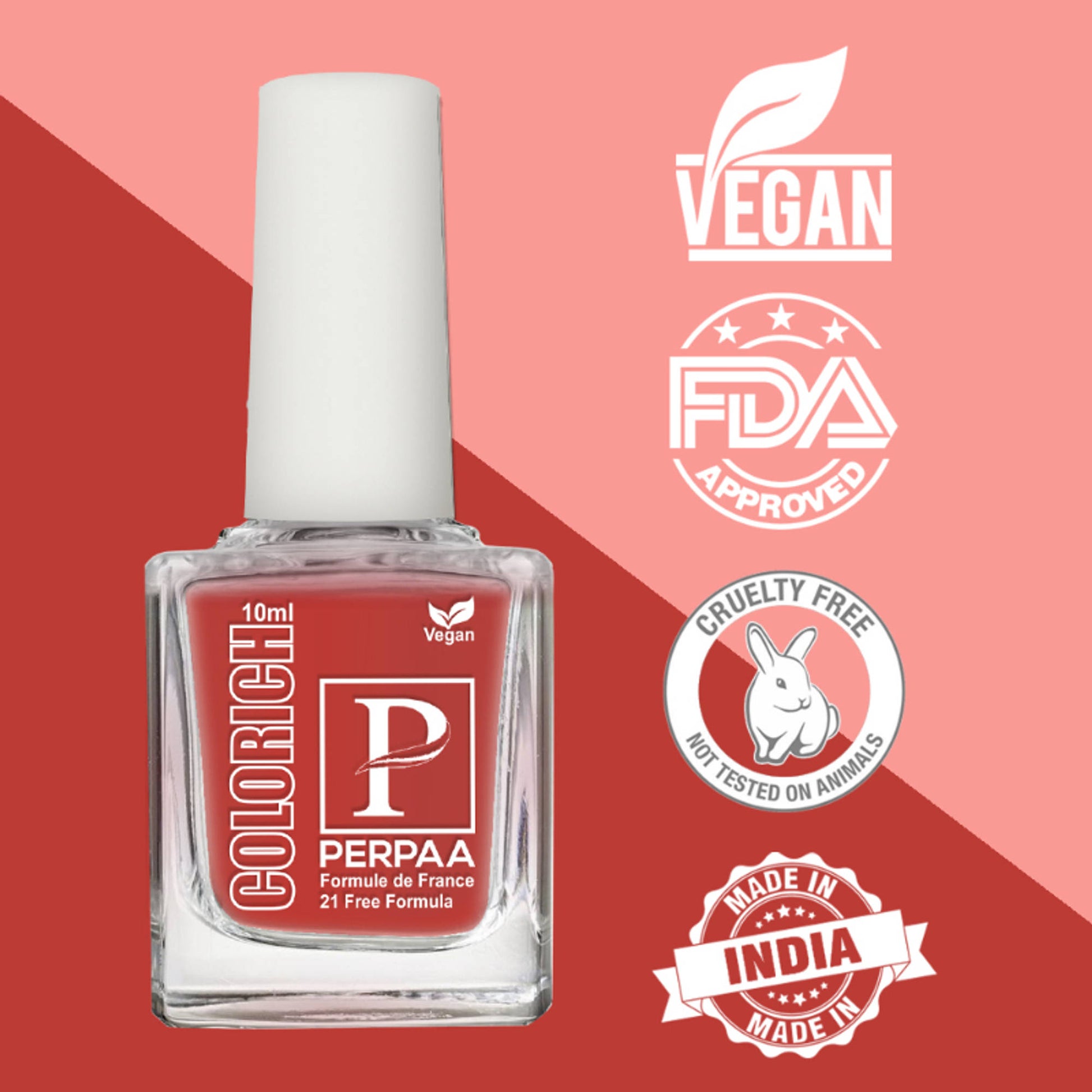 PERPAA Colorich Shimmer Peach & Bold Red Nail Polish - Pack of 2