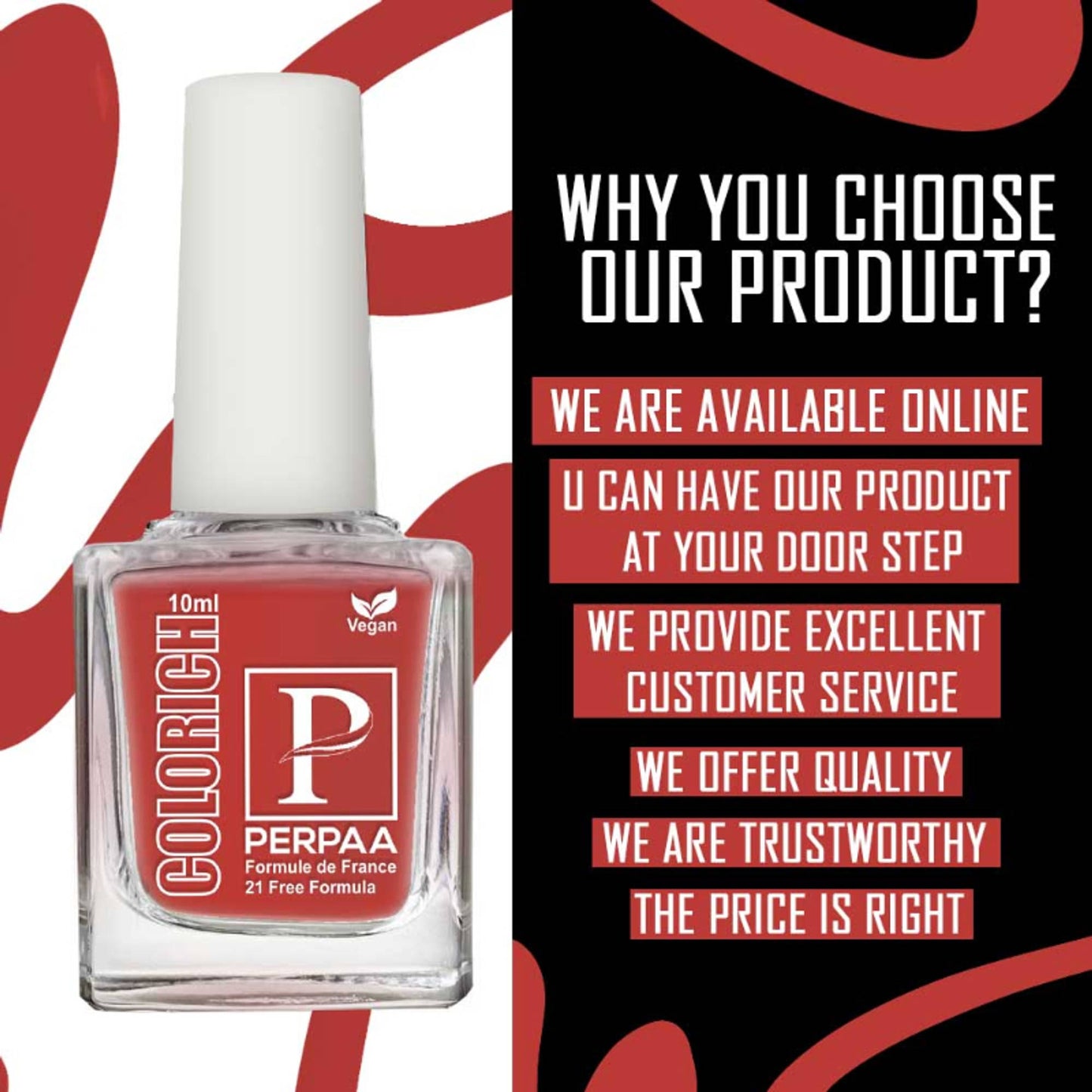 PERPAA Colorich Shimmer Peach & Bold Red Nail Polish - Pack of 2