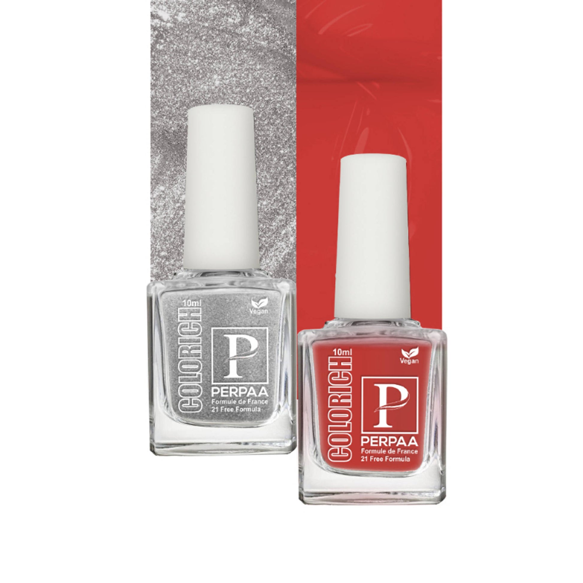 PERPAA Colorich Texture Silver & Bold Red Nail Polish - Pack of 2
