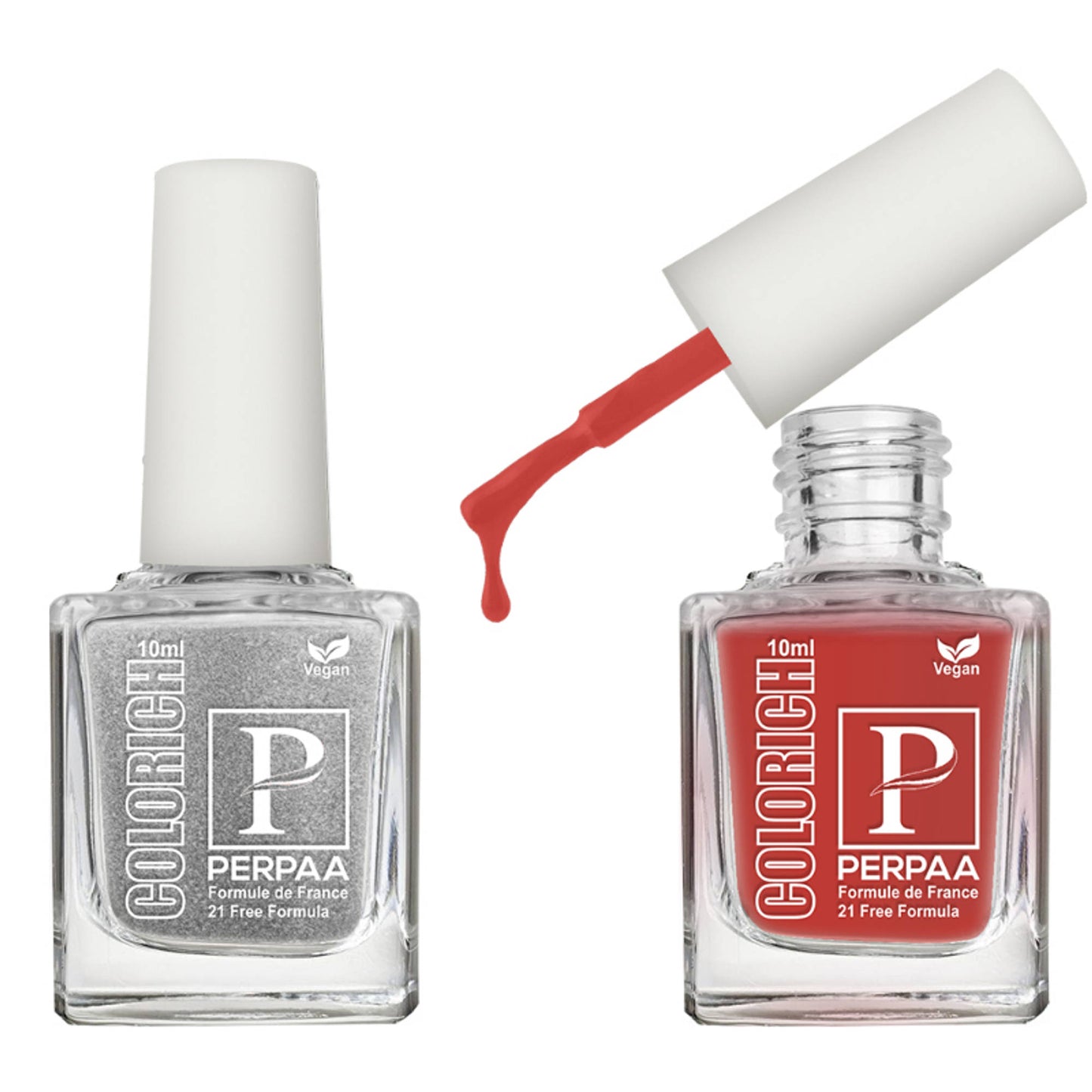 PERPAA Colorich Texture Silver & Bold Red Nail Polish - Pack of 2