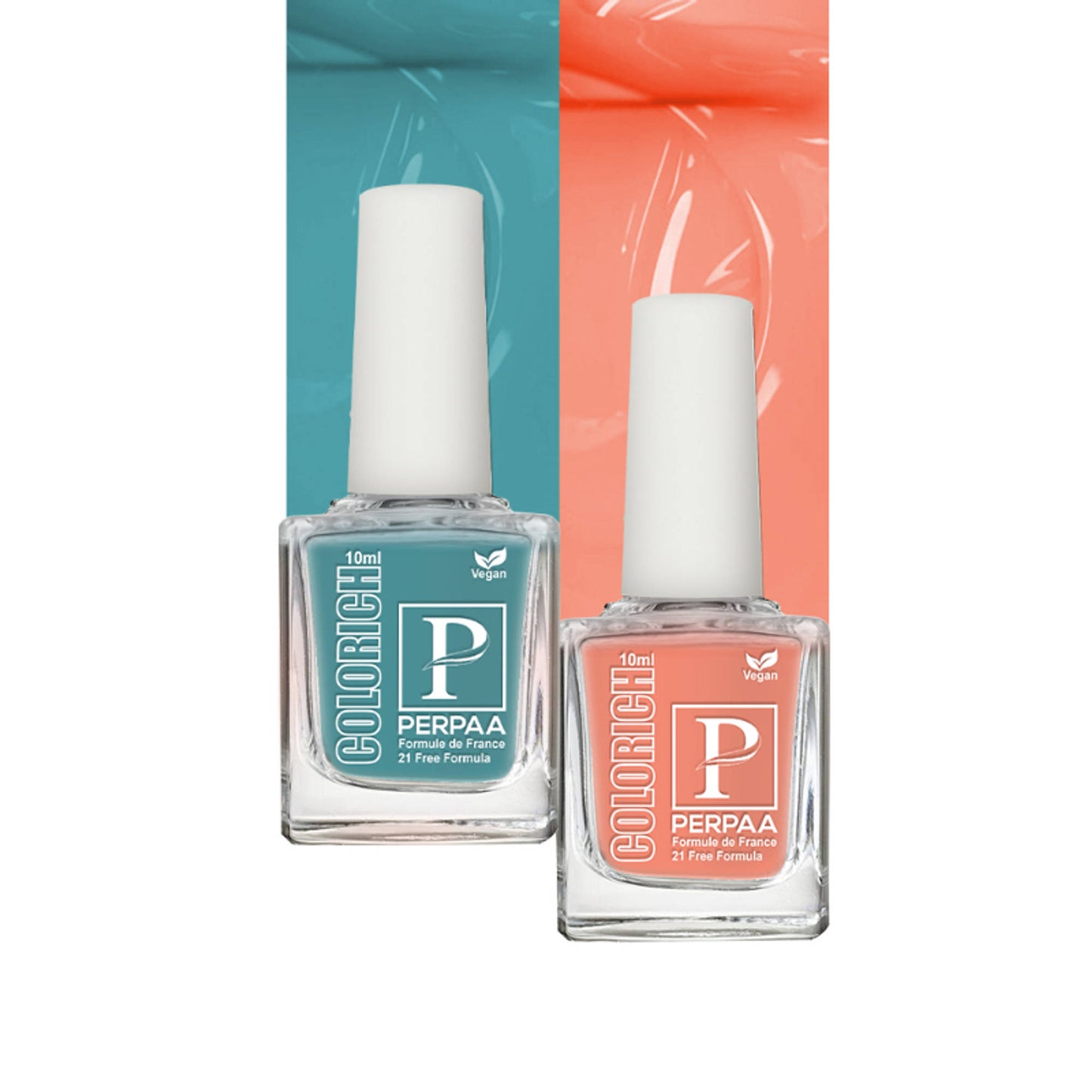 PERPAA Colorich Peach & Light Sea Green Nail Polish - Pack of 2