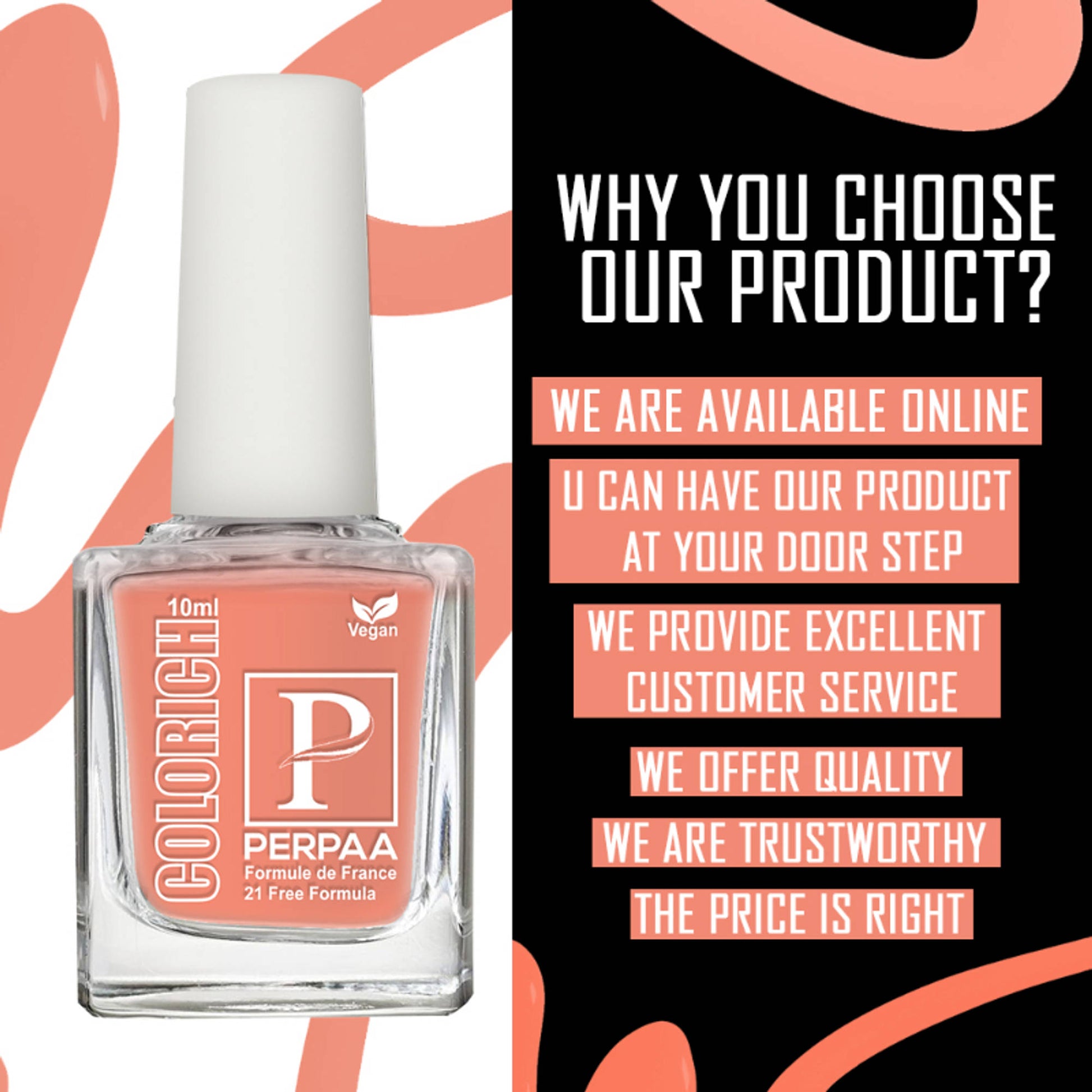PERPAA Colorich Peach & Light Sea Green Nail Polish - Pack of 2