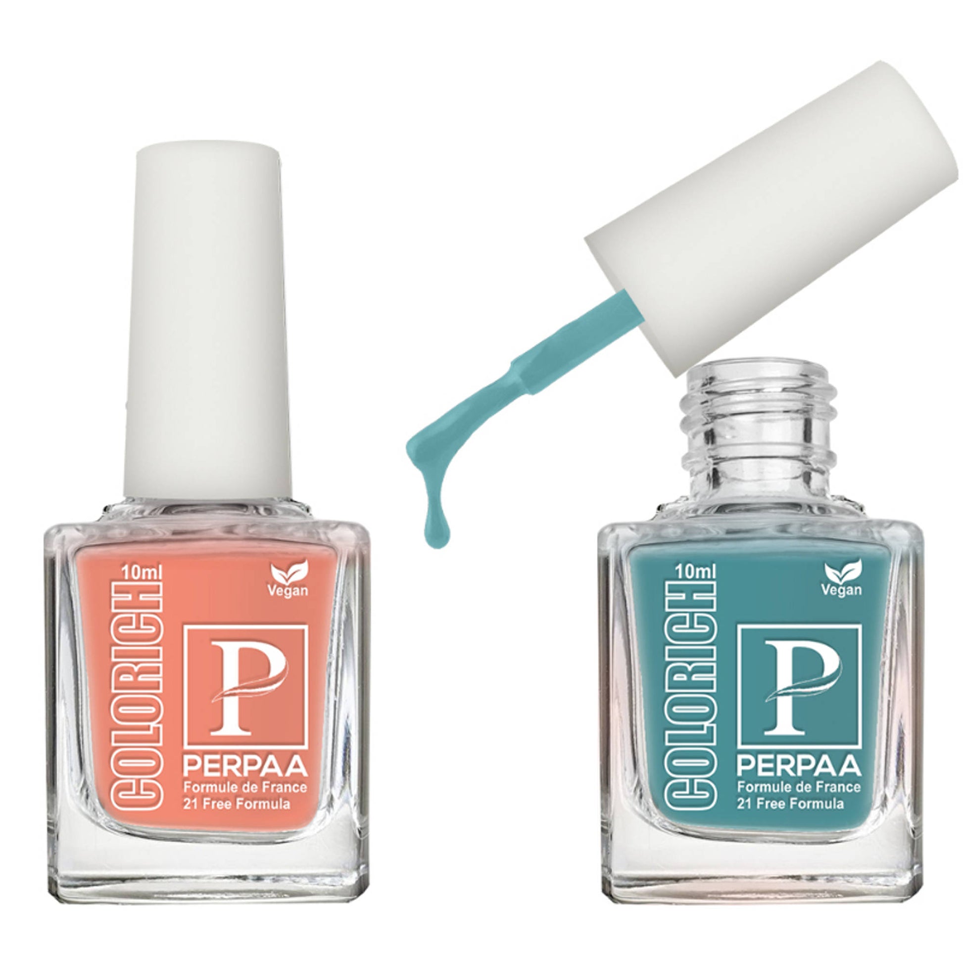PERPAA Colorich Peach & Light Sea Green Nail Polish - Pack of 2