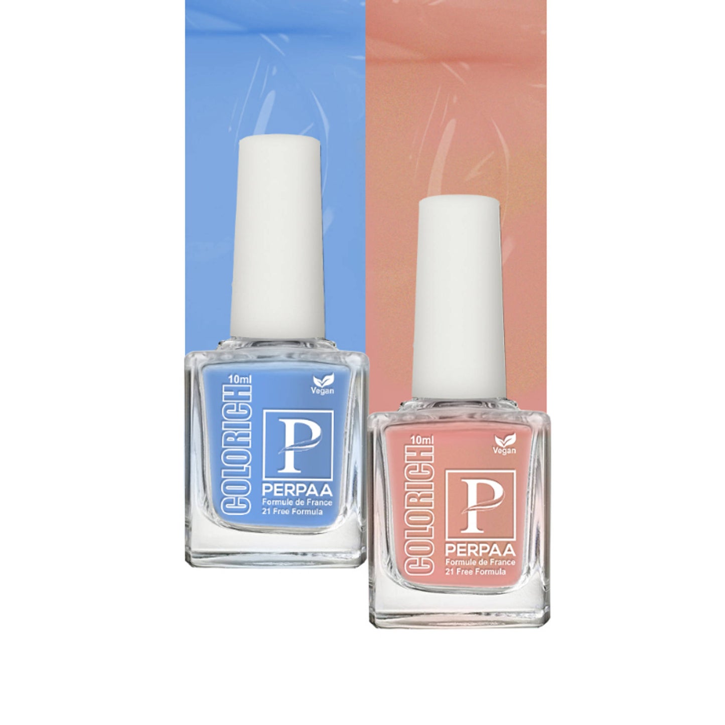 PERPAA Colorich Ice Blue & Shimmer Peach Nail Polish - Pack of 2
