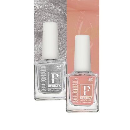 PERPAA Colorich Shimmer Peach & Texture Silver Nail Polish - Pack of 2