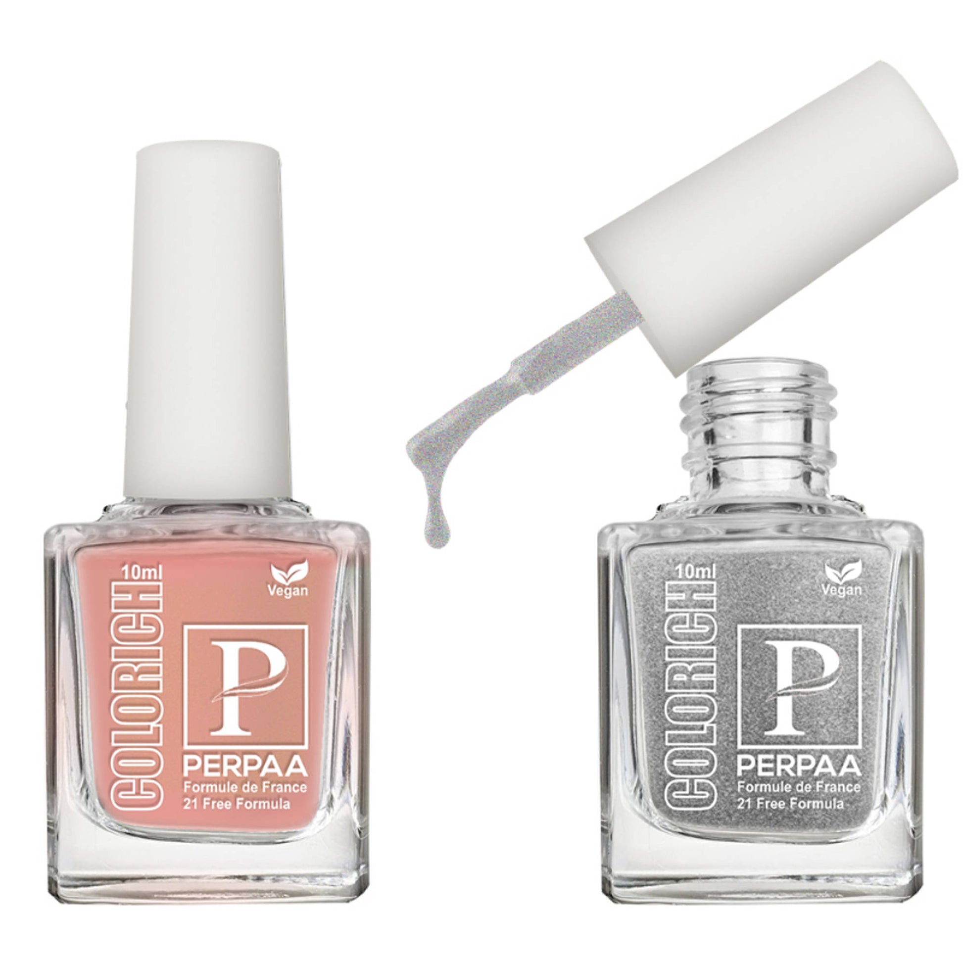 PERPAA Colorich Shimmer Peach & Texture Silver Nail Polish - Pack of 2