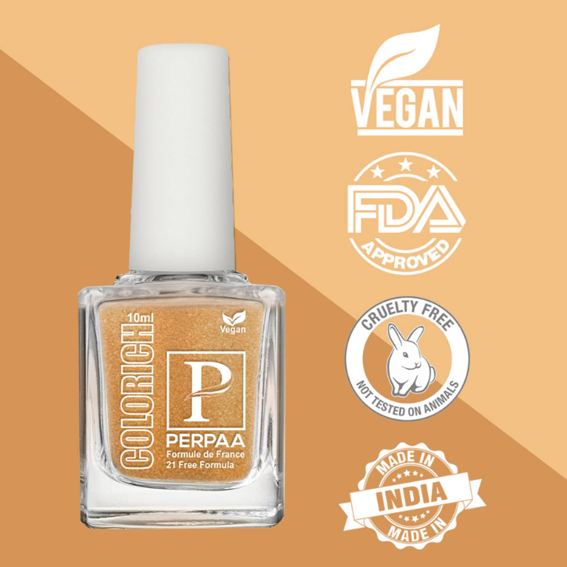 PERPAA Colorich Shimmer Peach & Golden Bliss Nail Polish - Pack of 2