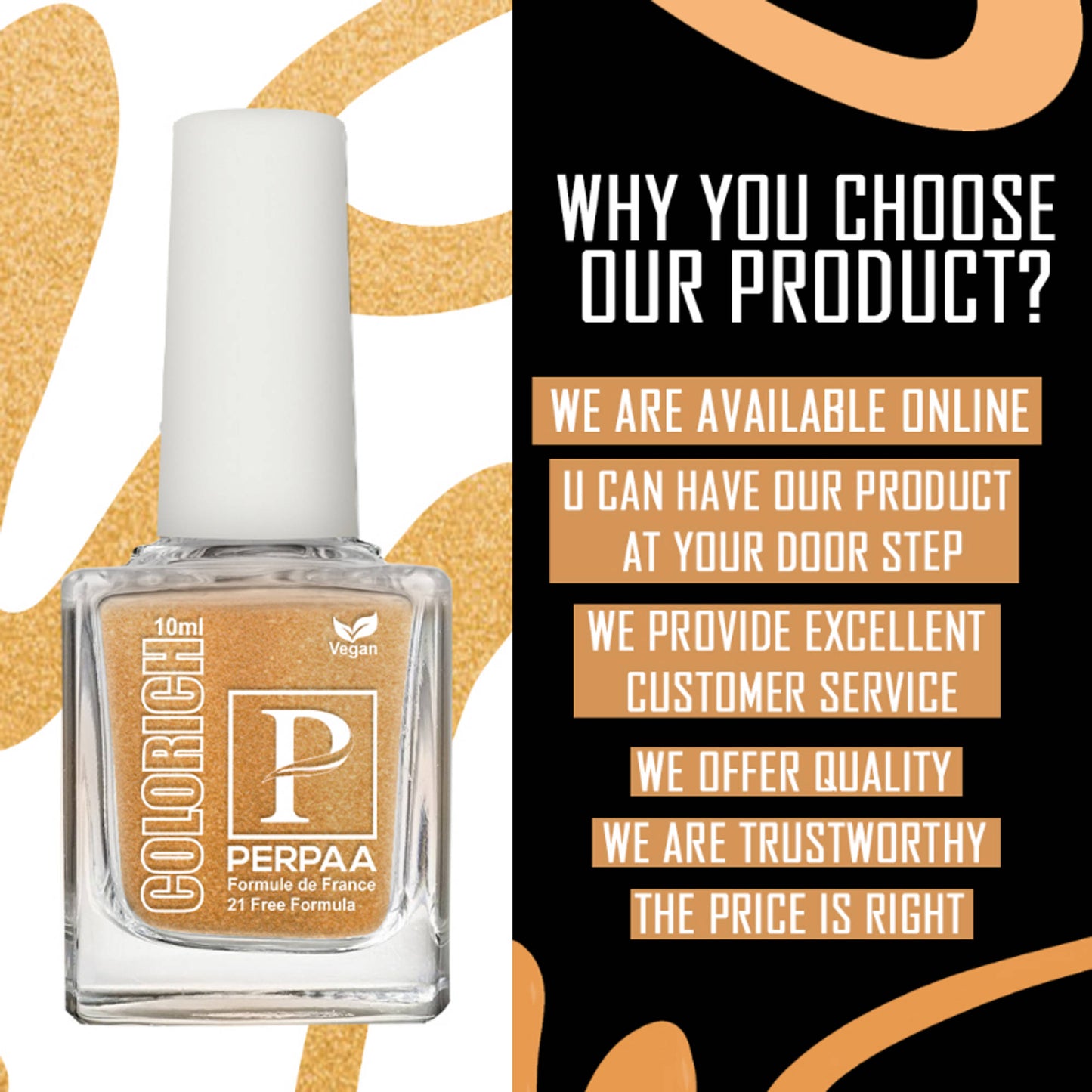 PERPAA Colorich Shimmer Peach & Golden Bliss Nail Polish - Pack of 2