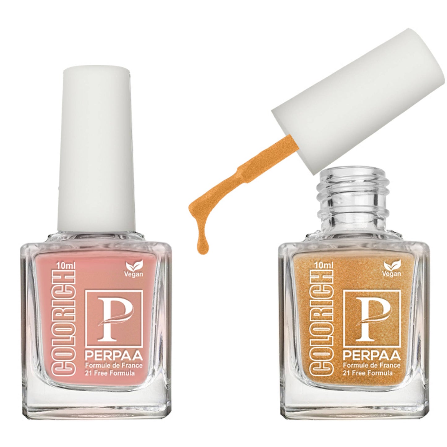 PERPAA Colorich Shimmer Peach & Golden Bliss Nail Polish - Pack of 2