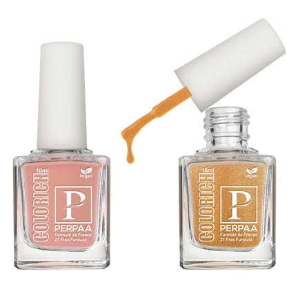 PERPAA Colorich Shimmer Peach & Golden Bliss Nail Polish - Pack of 2