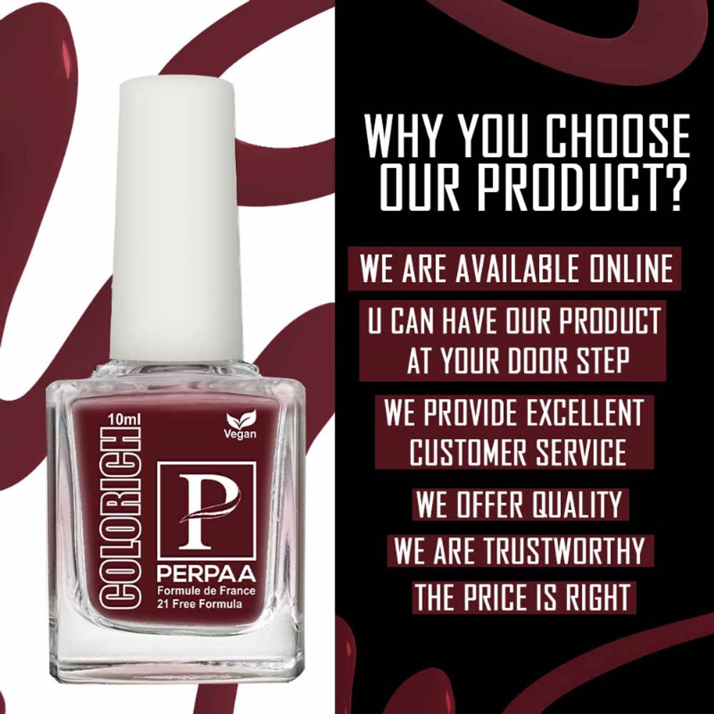 PERPAA Colorich Bold Red & Maroon Nail Polish - Pack of 2