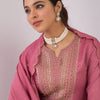Dhiyona IE Floral Yoke Design Notch Neck Zari Straight Kurta With Trouser And Dupatta