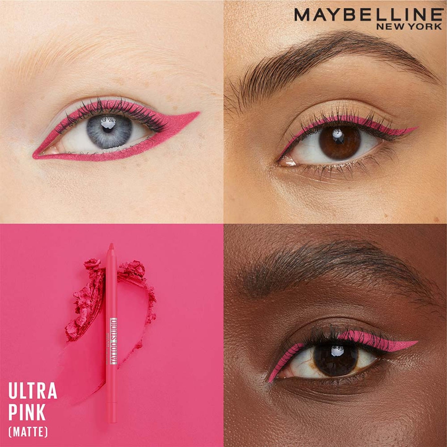 Maybelline Tattoo Gel Eyeliner - Striking Navy Blue, Metallic/Matte, Water & Smudge-proof, Last 36H - Ultra Pink