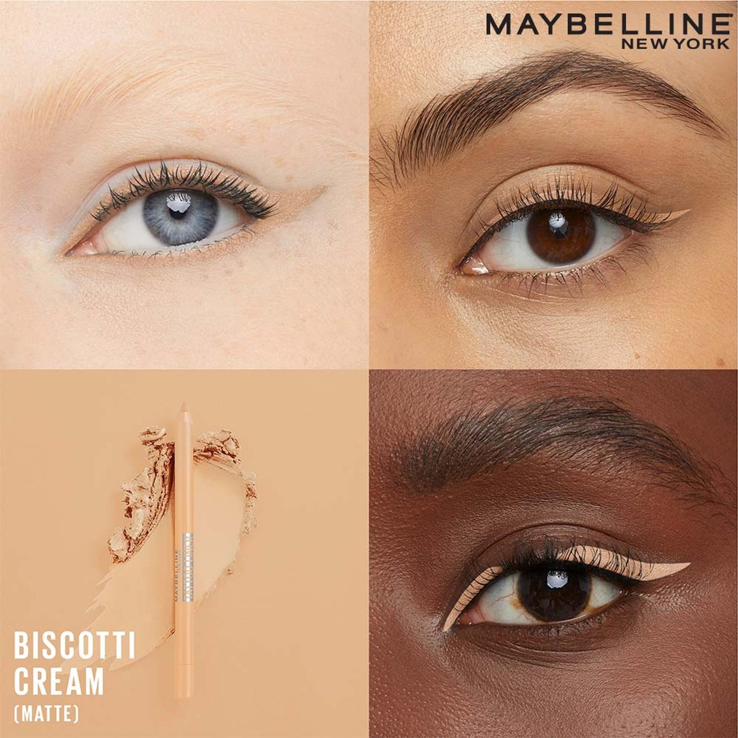 Maybelline Tattoo Gel Eyeliner - Striking Navy Blue, Metallic/Matte, Water & Smudge-proof, Last 36H - Biscotti Cream