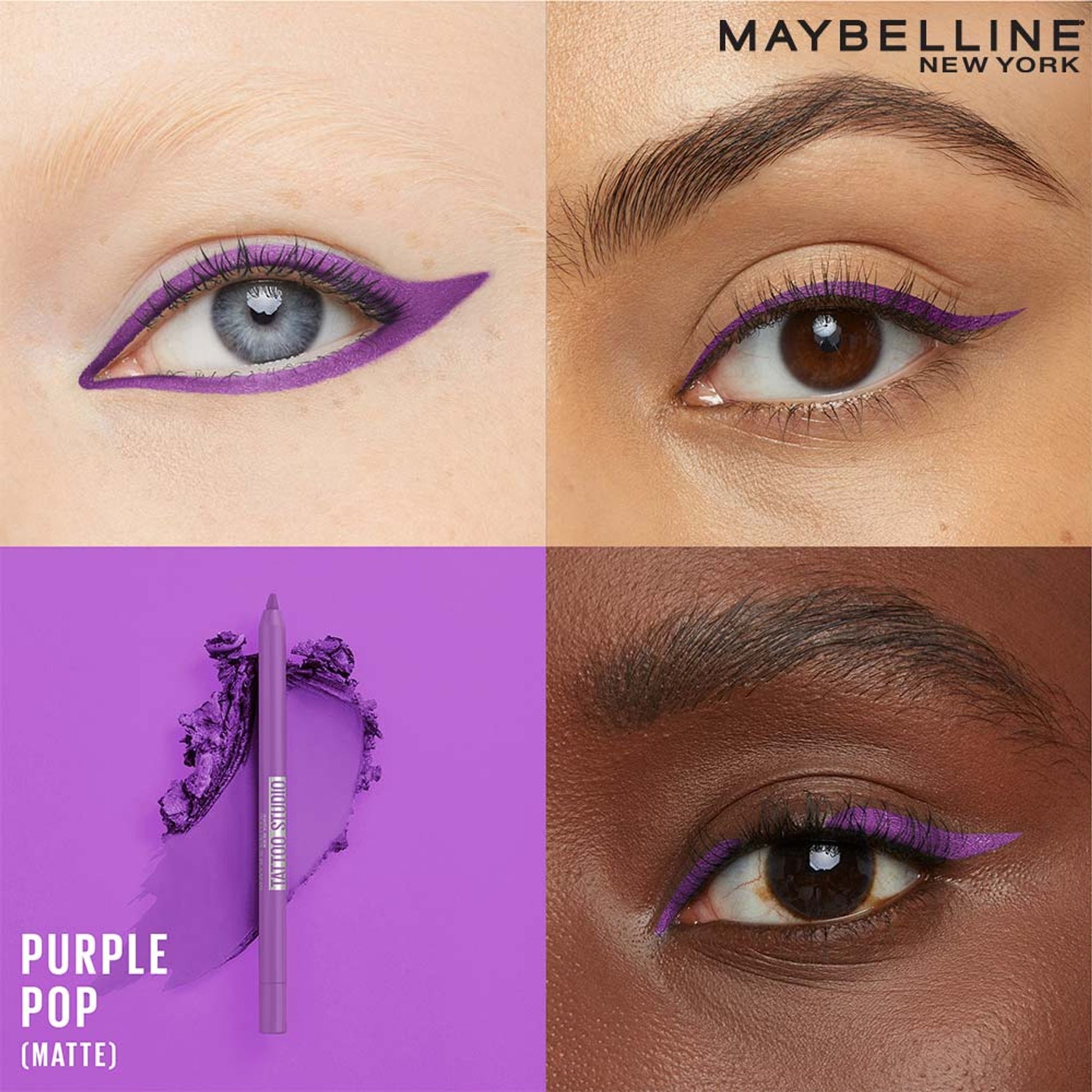 Maybelline Tattoo Gel Eyeliner - Striking Navy Blue, Metallic/Matte, Water & Smudge-proof, Last 36H - Purple Pop