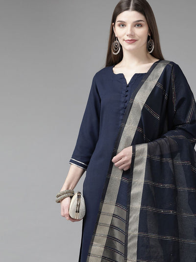 Dhiyona IE Women Navy Blue Kurta with Palazzos & With Dupatta