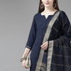 Indyancart IE Women Navy Blue Kurta with Palazzos & With Dupatta