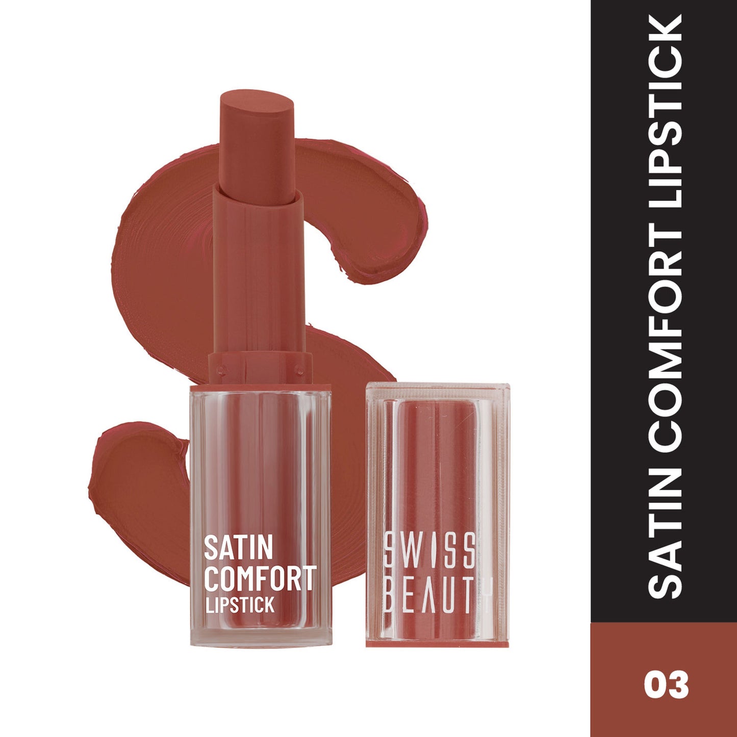 Swiss Beauty Satin Comfort Smooth Glide, Highly Pigmented , Ultra Hydrating Lipstick - 3 Roasted Brown