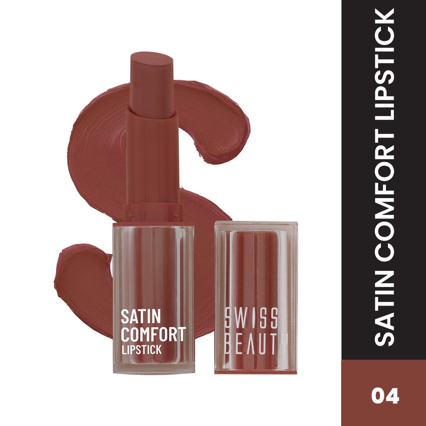 Swiss Beauty Satin Comfort Smooth Glide, Highly Pigmented , Ultra Hydrating Lipstick - 4 Toasted Brown