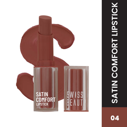 Swiss Beauty Satin Comfort Smooth Glide, Highly Pigmented , Ultra Hydrating Lipstick - 4 Toasted Brown