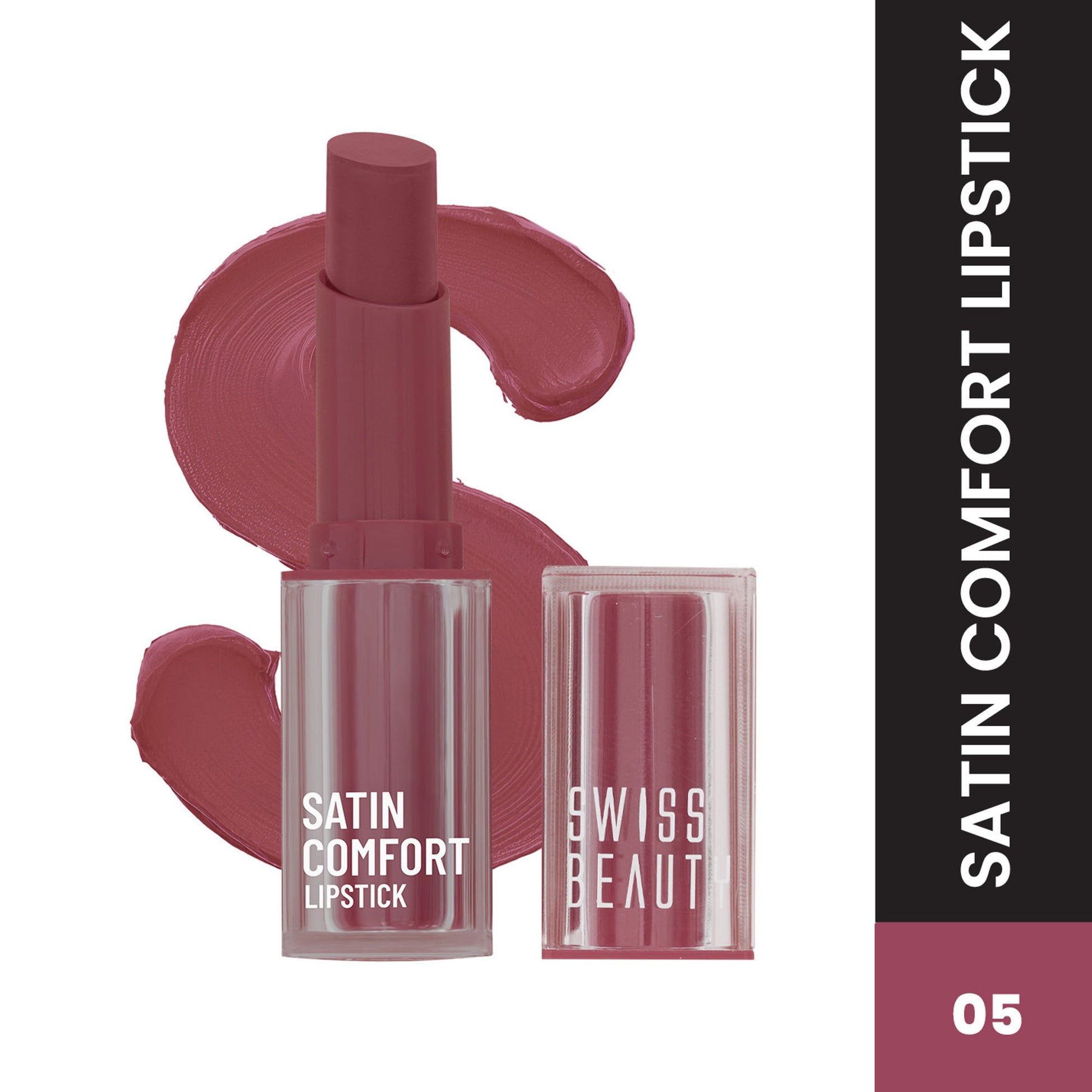 Swiss Beauty Satin Comfort Smooth Glide, Highly Pigmented , Ultra Hydrating Lipstick - 5 Vintage Pink