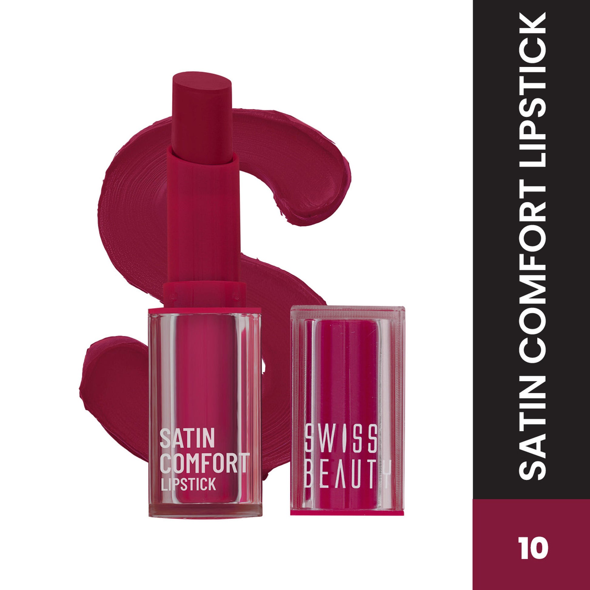 Swiss Beauty Satin Comfort Smooth Glide, Highly Pigmented , Ultra Hydrating Lipstick - 10 Wine Dine
