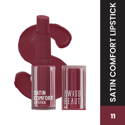 Swiss Beauty Satin Comfort Smooth Glide, Highly Pigmented , Ultra Hydrating Lipstick - 11 Wine Stain