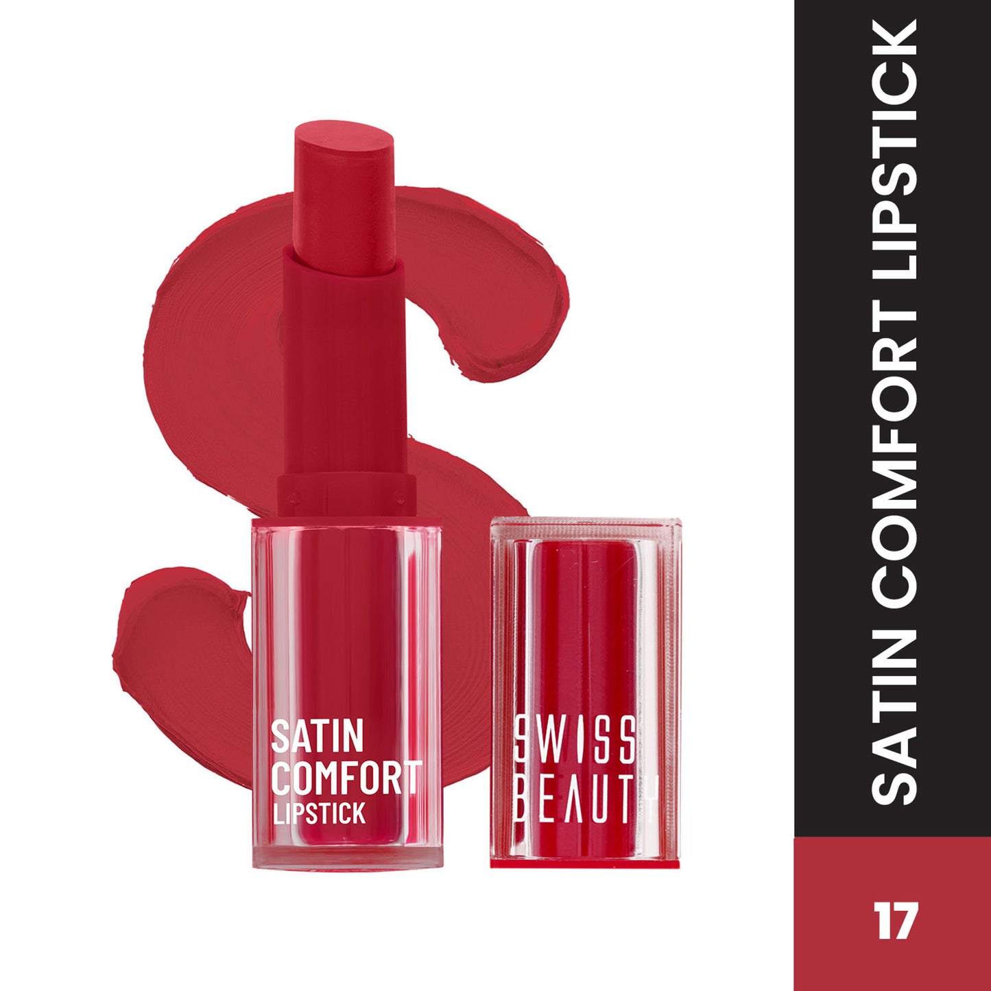 Swiss Beauty Satin Comfort Smooth Glide, Highly Pigmented , Ultra Hydrating Lipstick - 17 Red Dahlia