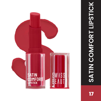 Swiss Beauty Satin Comfort Smooth Glide, Highly Pigmented , Ultra Hydrating Lipstick - 17 Red Dahlia