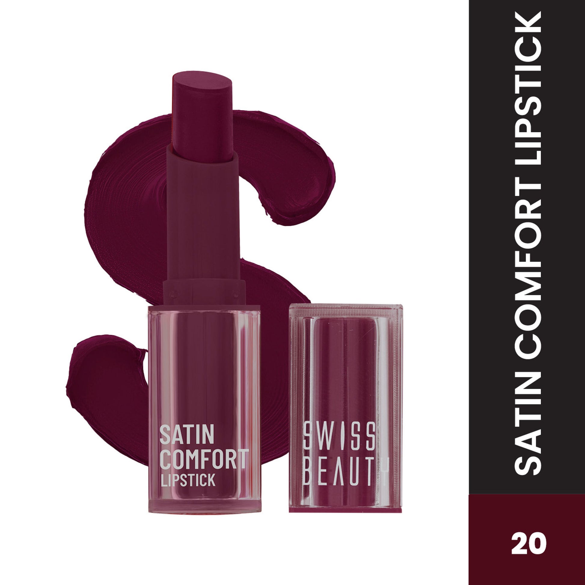 Swiss Beauty Satin Comfort Smooth Glide, Highly Pigmented , Ultra Hydrating Lipstick - 20 Night Wine