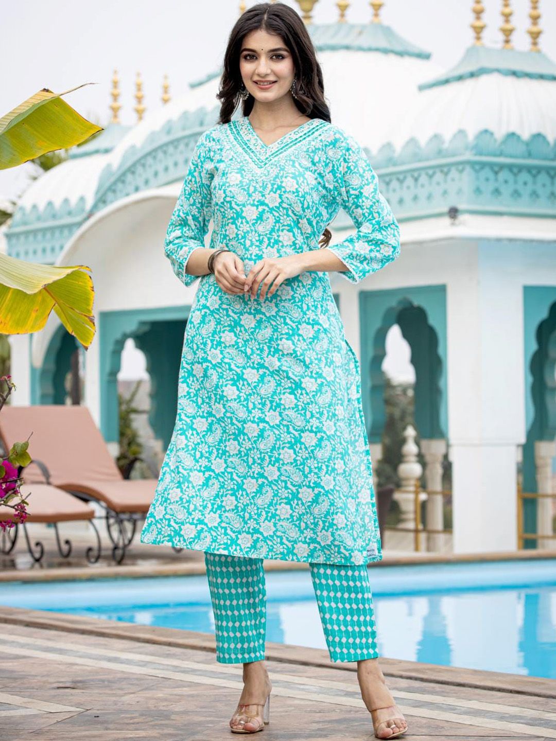 Indyancart VA Women'sEthnic Motifs Printed Regular Mirror Work Kurta with Trouser & Dupatta