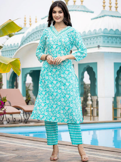Indyancart VA Women'sEthnic Motifs Printed Regular Mirror Work Kurta with Trouser & Dupatta
