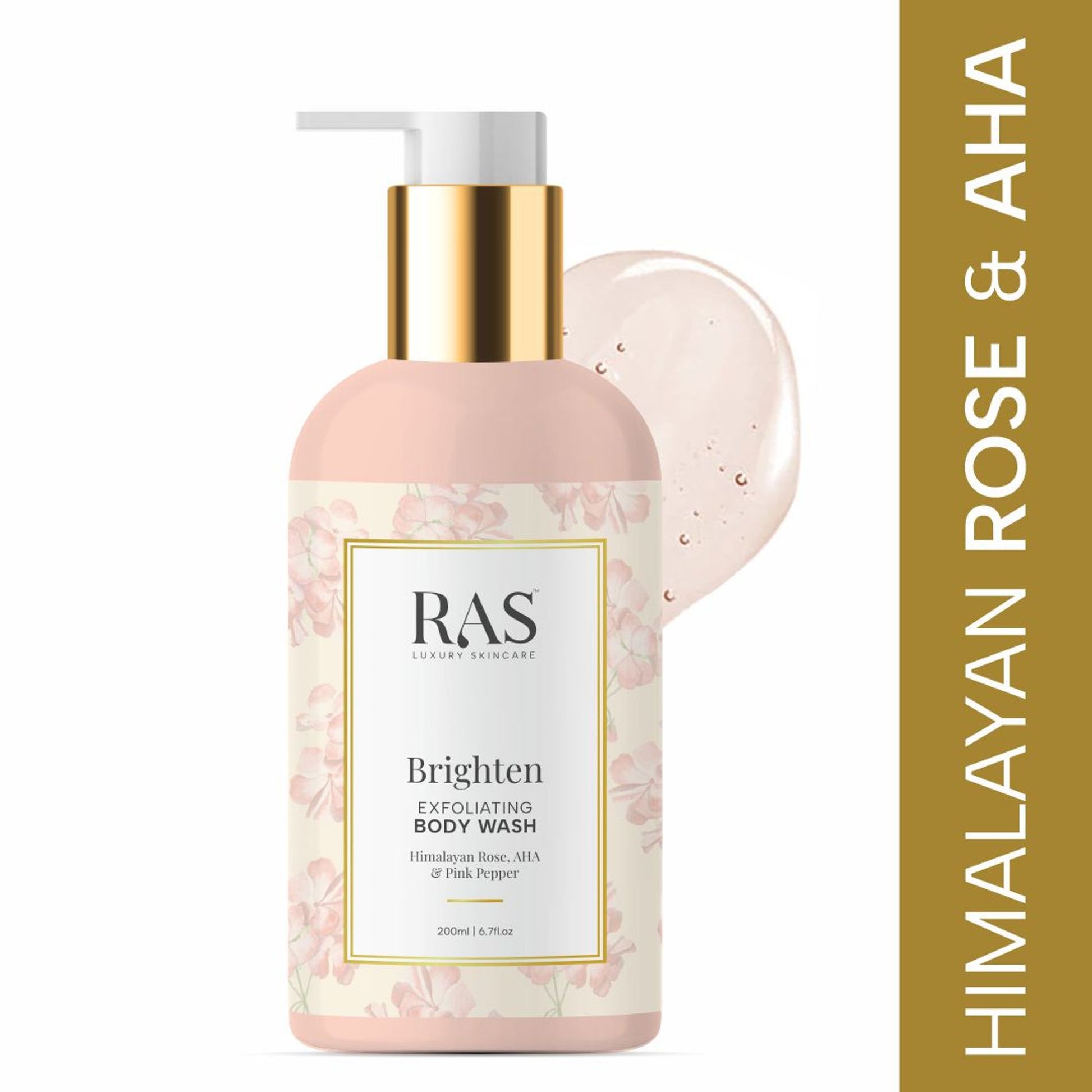 Ras Luxury Oils Brighten Exfoliating Aha Body Wash With Himalyan Rose & Pink Pepper - Sulphate Free
