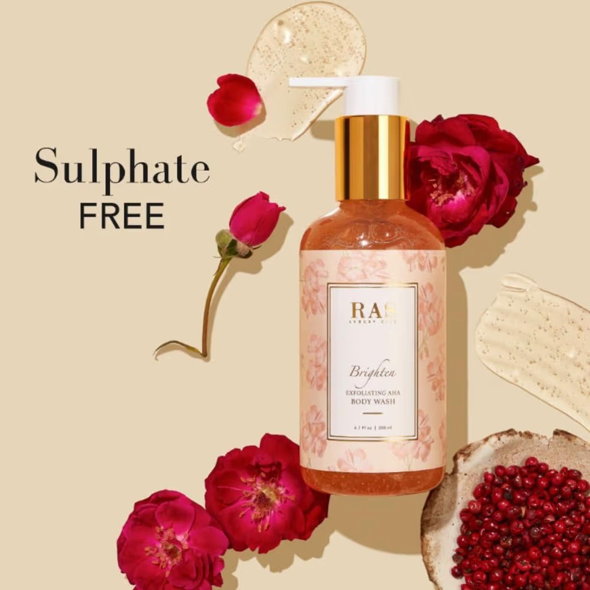 Ras Luxury Oils Brighten Exfoliating Aha Body Wash With Himalyan Rose & Pink Pepper - Sulphate Free
