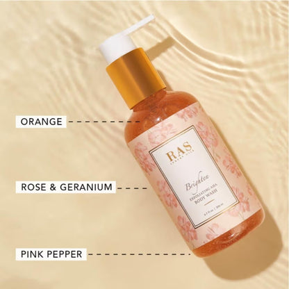 Ras Luxury Oils Brighten Exfoliating Aha Body Wash With Himalyan Rose & Pink Pepper - Sulphate Free