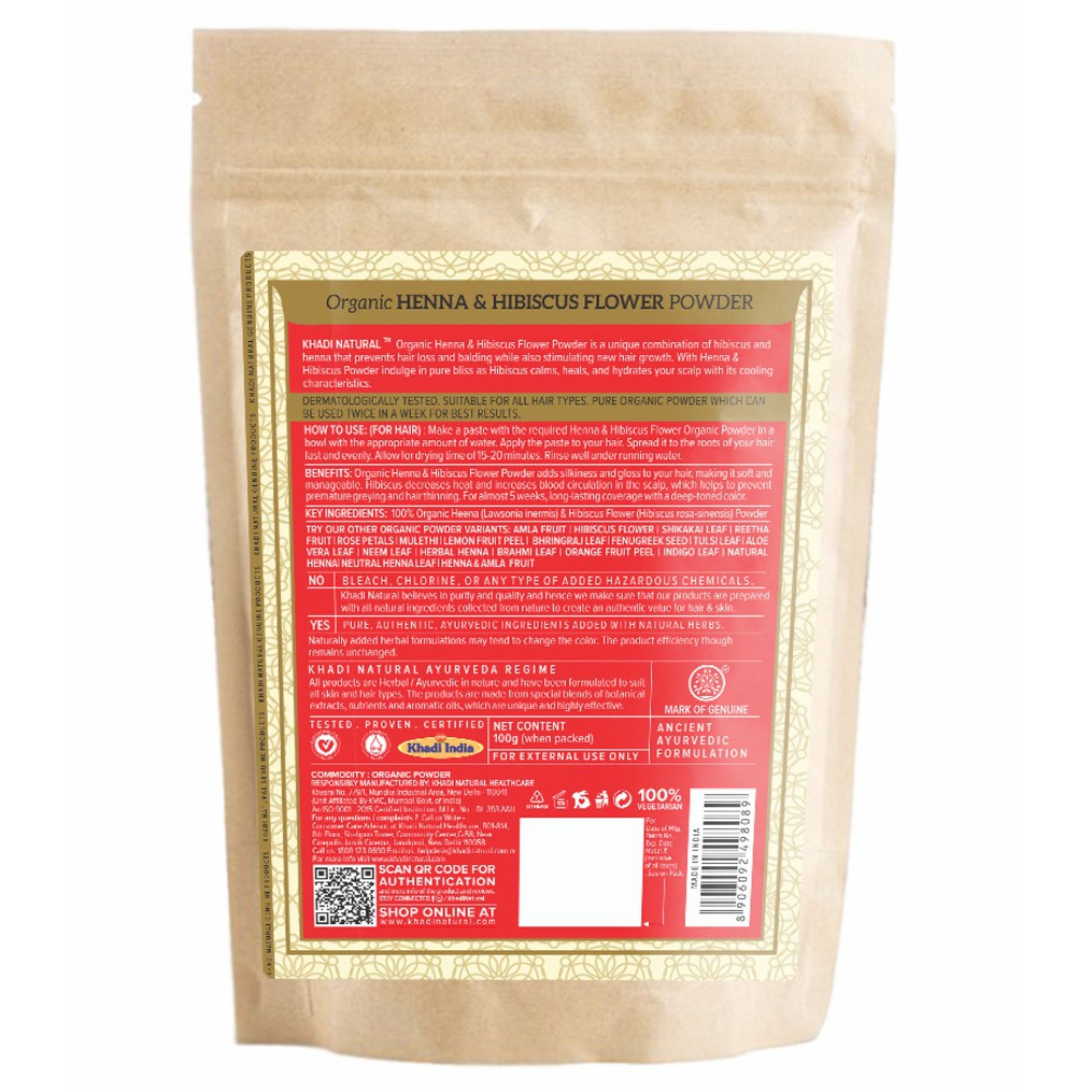Khadi Natural Henna & Hibiscus Flower Organic Powder