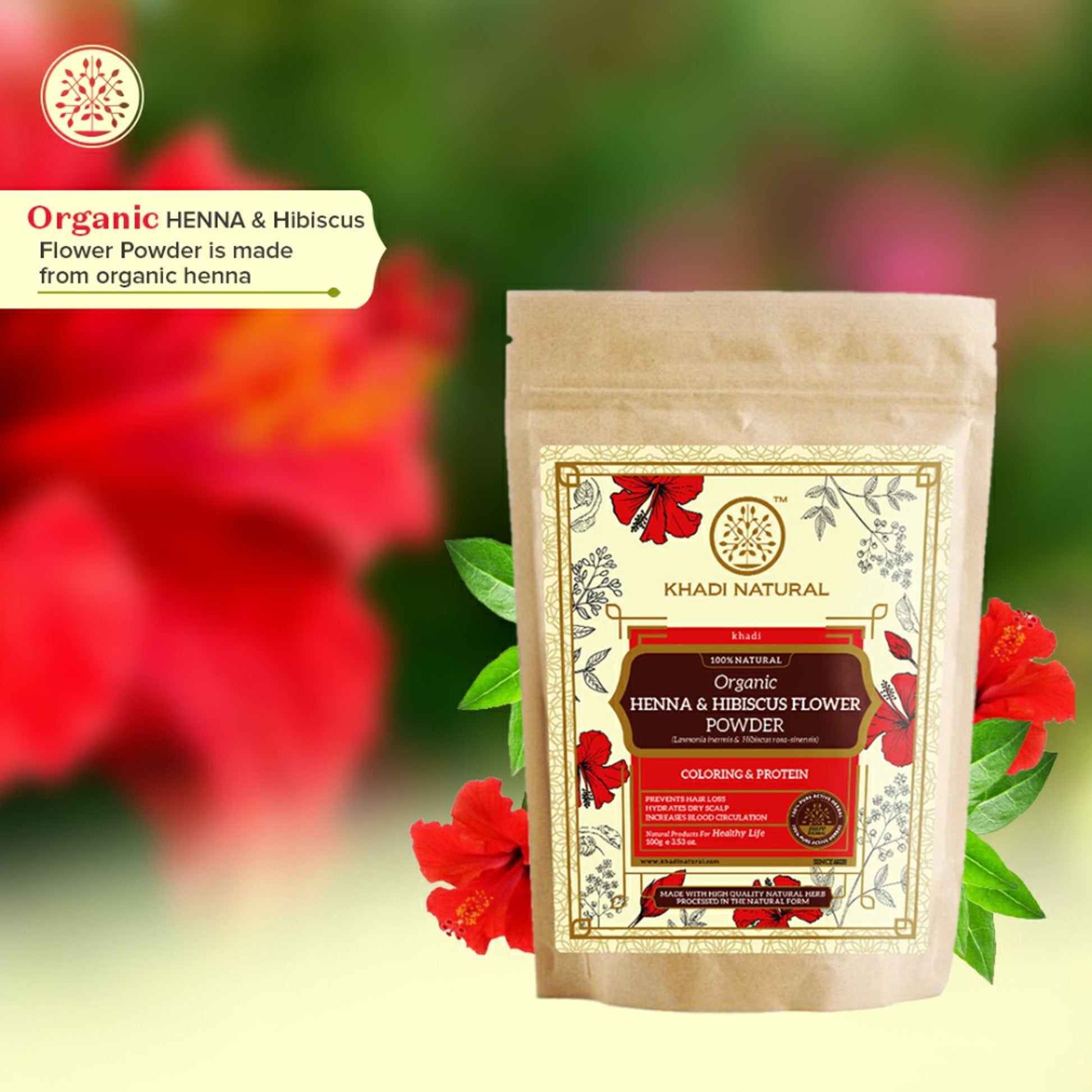 Khadi Natural Henna & Hibiscus Flower Organic Powder