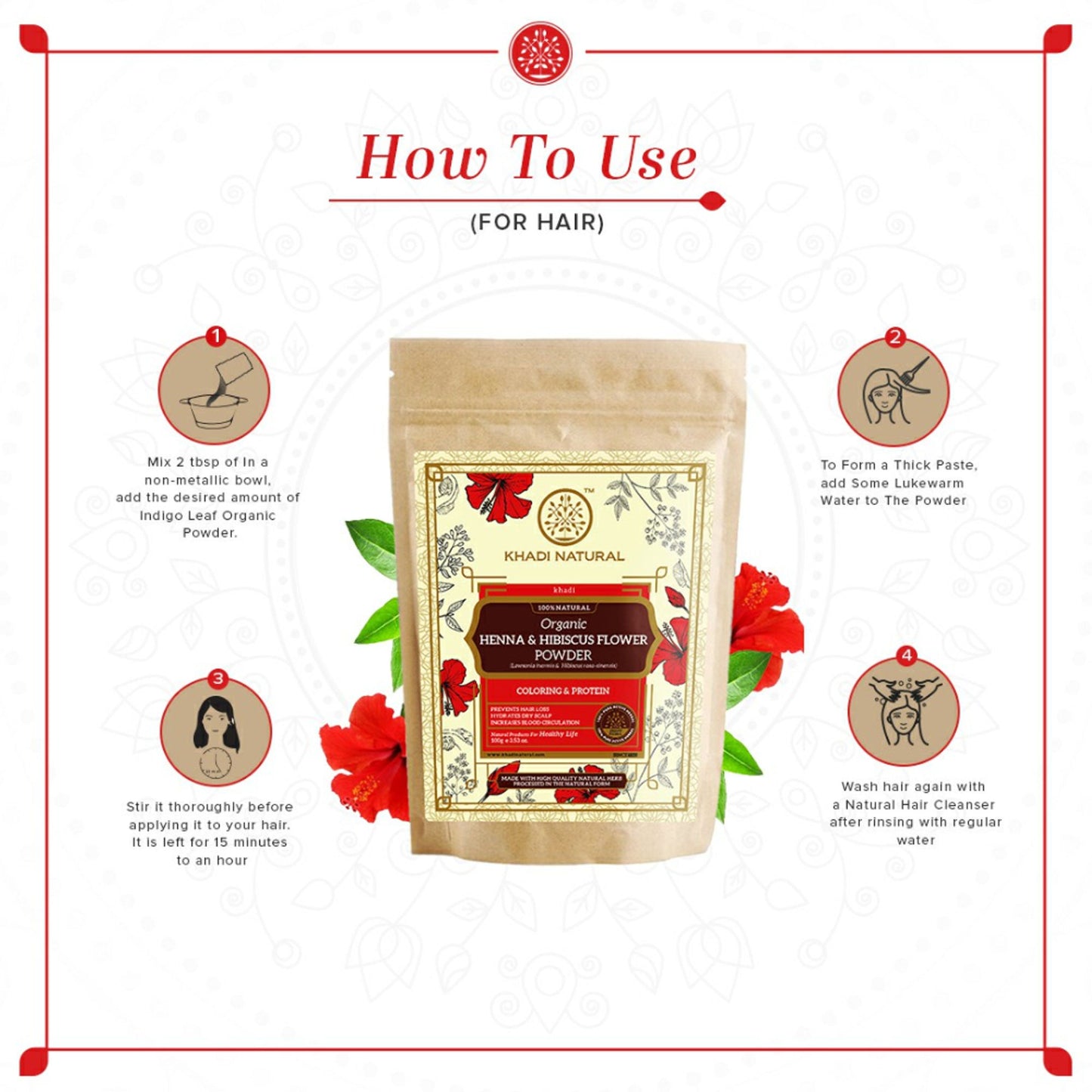 Khadi Natural Henna & Hibiscus Flower Organic Powder