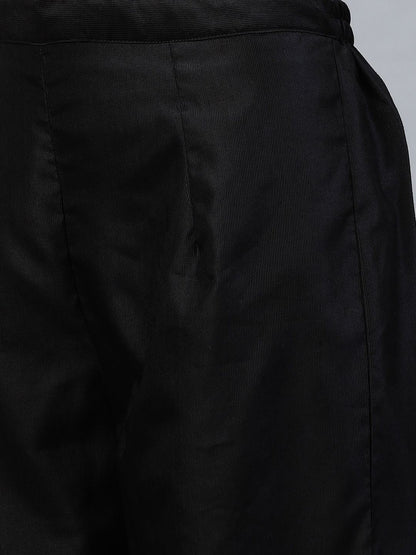 Indyancart IE Women Black & Maroon Solid Kurta with Trousers & Dupatta
