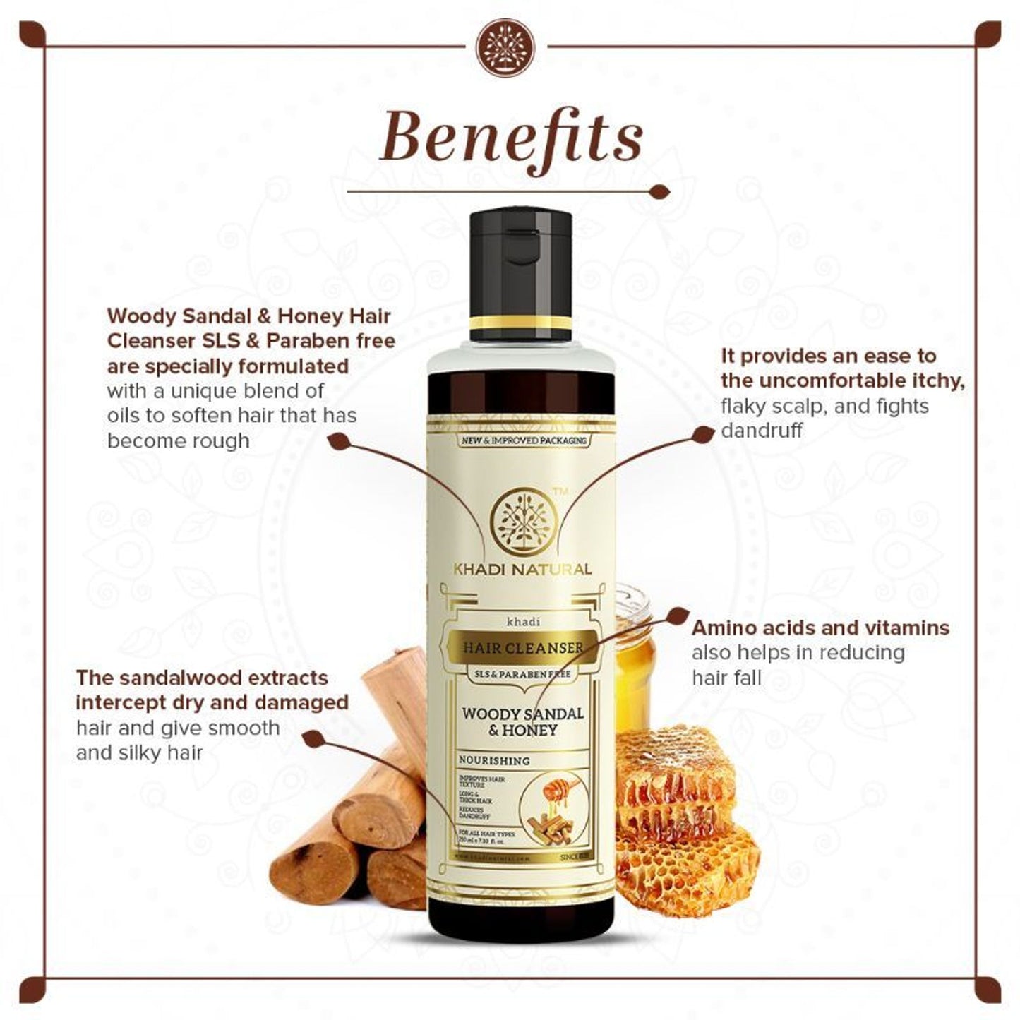 Khadi Natural Woody Sandal & Honey Hair Cleanser/Shampoo SLS and Paraben Free