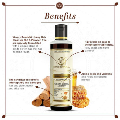 Khadi Natural Woody Sandal & Honey Hair Cleanser/Shampoo SLS and Paraben Free